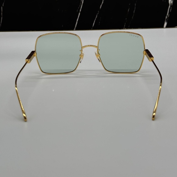 NEW GG1434S 003 GUCCI GOLD GREEN SQUARE METAL WOMEN GUCCI SUNGLASSES - Picture 7 of 13